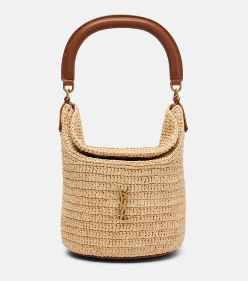 Saint Laurent Gaby leather-trimmed raffia bucket bag