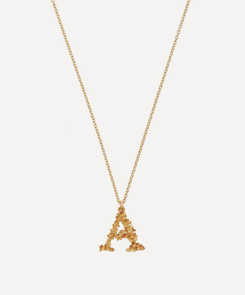 Alex Monroe Gold-Plated Floral Letter A Alphabet Necklace