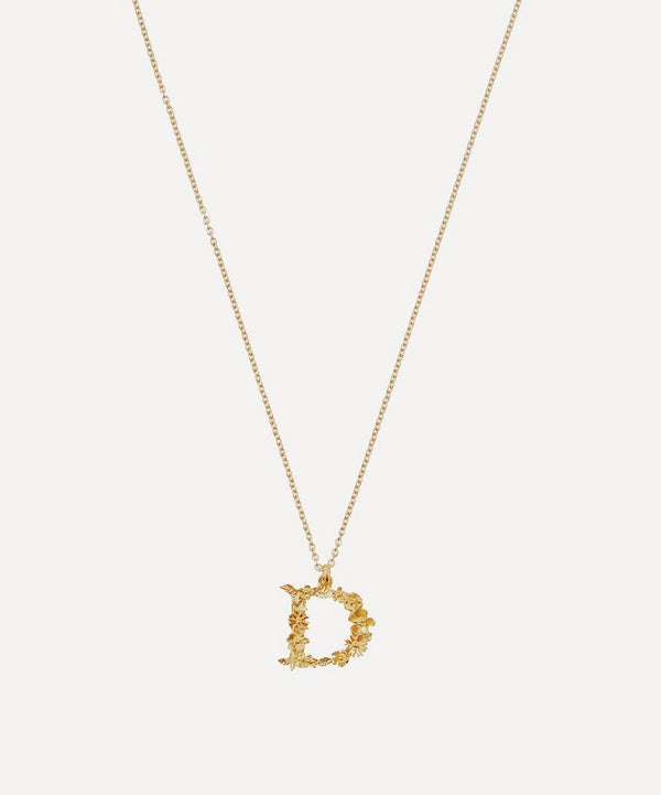 Alex Monroe Gold-Plated Floral Letter D Alphabet Necklace