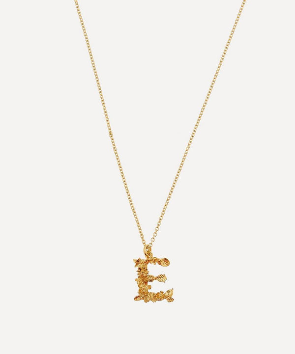 Alex Monroe Gold-Plated Floral Letter E Alphabet Necklace