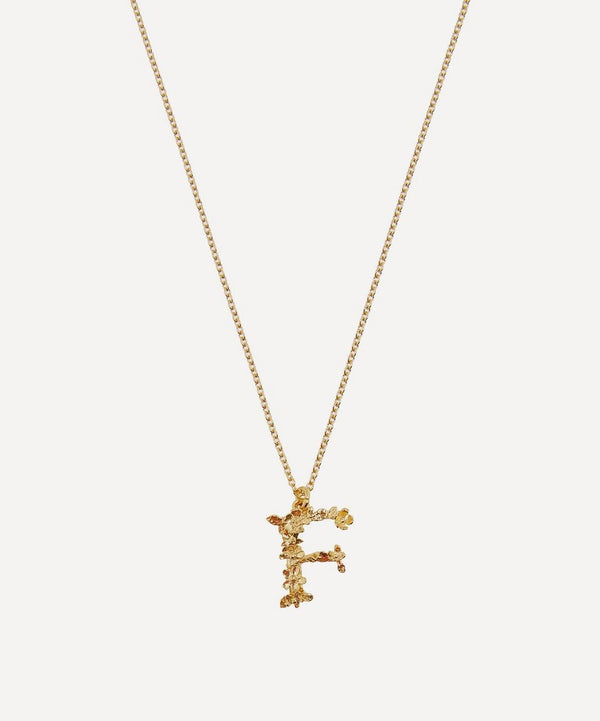 Alex Monroe Gold-Plated Floral Letter F Alphabet Necklace