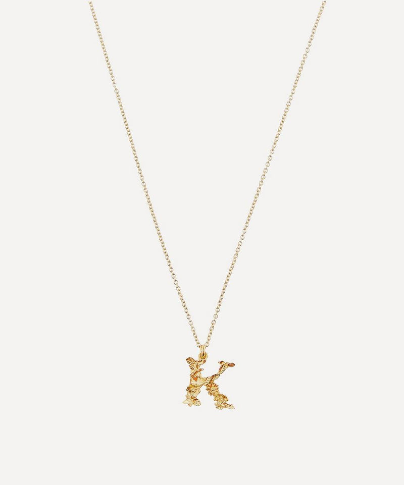 Alex Monroe Gold-Plated Floral Letter K Alphabet Necklace