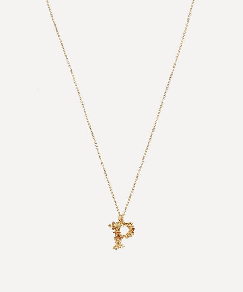 Alex Monroe Gold-Plated Floral Letter P Alphabet Necklace