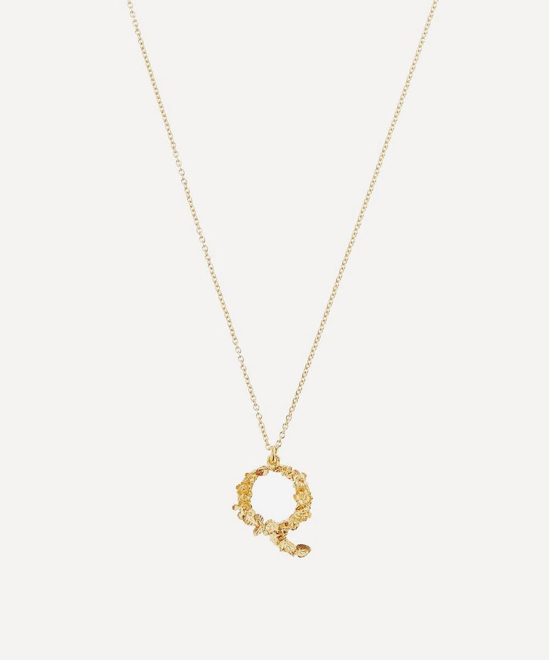 Alex Monroe Gold-Plated Floral Letter Q Alphabet Necklace