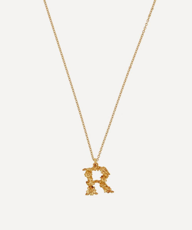 Alex Monroe Gold-Plated Floral Letter R Alphabet Necklace