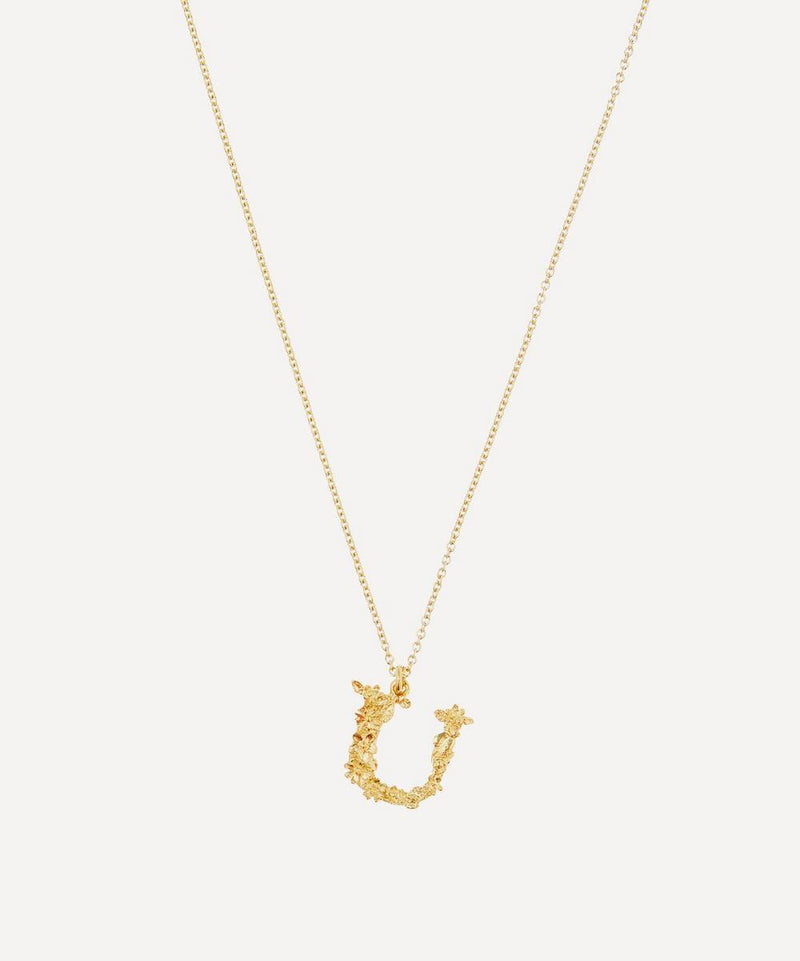 Alex Monroe Gold-Plated Floral Letter U Alphabet Necklace