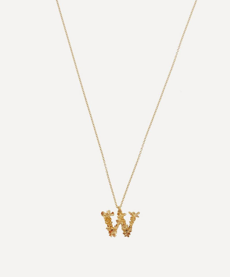 Alex Monroe Gold-Plated Floral Letter W Alphabet Necklace