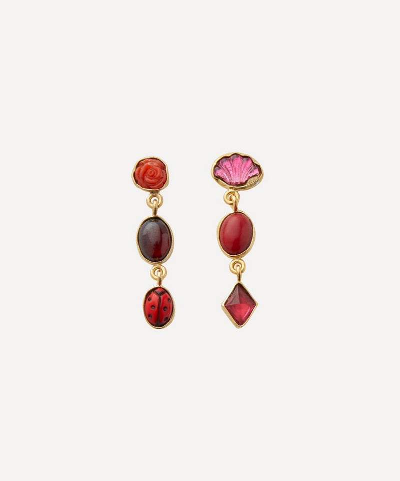 Grainne Morton Gold-Plated Asymmetric Multi-Stone Three Charm Drop Earrings