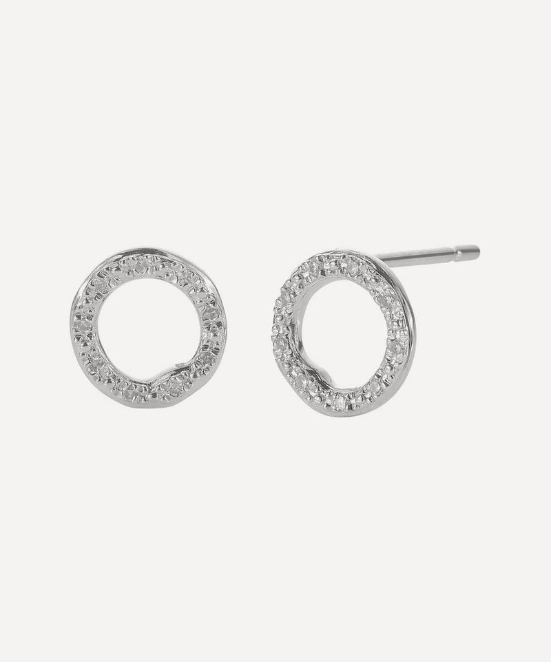 Monica Vinader Silver Riva Diamond Circle Stud Earrings