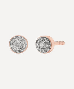 Monica Vinader Rose Gold Plated Vermeil Silver Fiji Tiny Diamond Button Stud Earrings