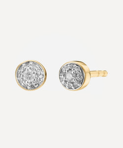 Monica Vinader Gold Plated Vermeil Silver Fiji Tiny Diamond Button Stud Earrings