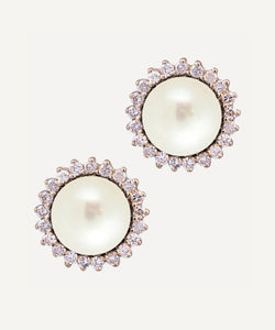 Kojis Pearl and Diamond Cluster Stud Earrings