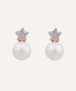 Kojis Large Diamond Star and Pearl Drop Earrings