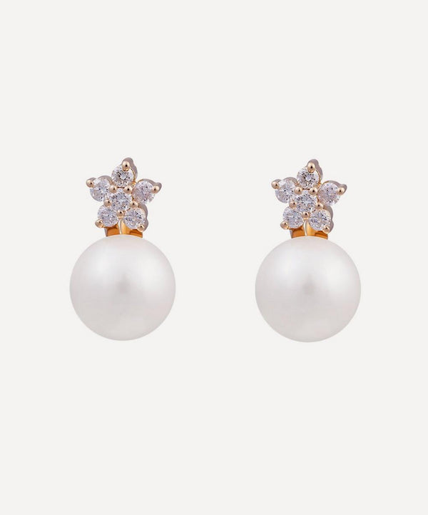 Kojis Large Diamond Star and Pearl Drop Earrings