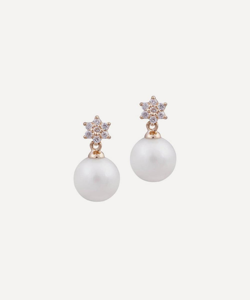 Kojis Diamond Star and Pearl Drop Earrings