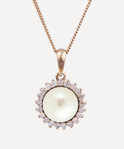 Kojis Pearl and Diamond Cluster Pendant Necklace