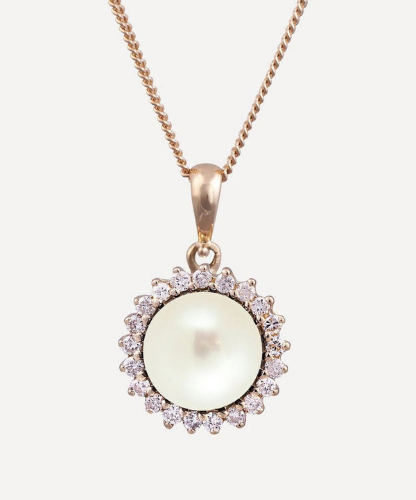 Kojis Pearl and Diamond Cluster Pendant Necklace