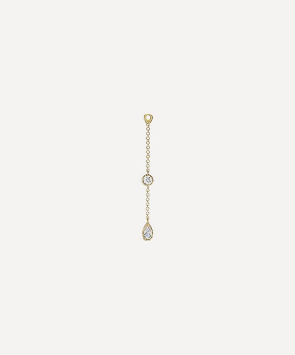 Maria Tash 18ct 32mm Pendulum Charm Scalloped Set Pear and Round Diamond