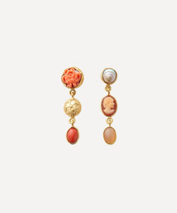 Grainne Morton Gold-Plated Asymmetric Multi-Stone Three Charm Drop Earrings