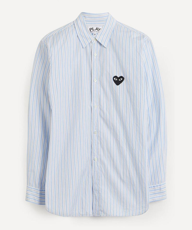 Comme des Garcons Play Heart Logo Patch Striped Cotton Shirt