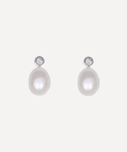 Kojis White Gold Pearl and Diamond Drop Earrings