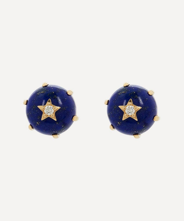 Andrea Fohrman 14ct Gold Mini Cosmo Lapis and Diamond Stud Earrings