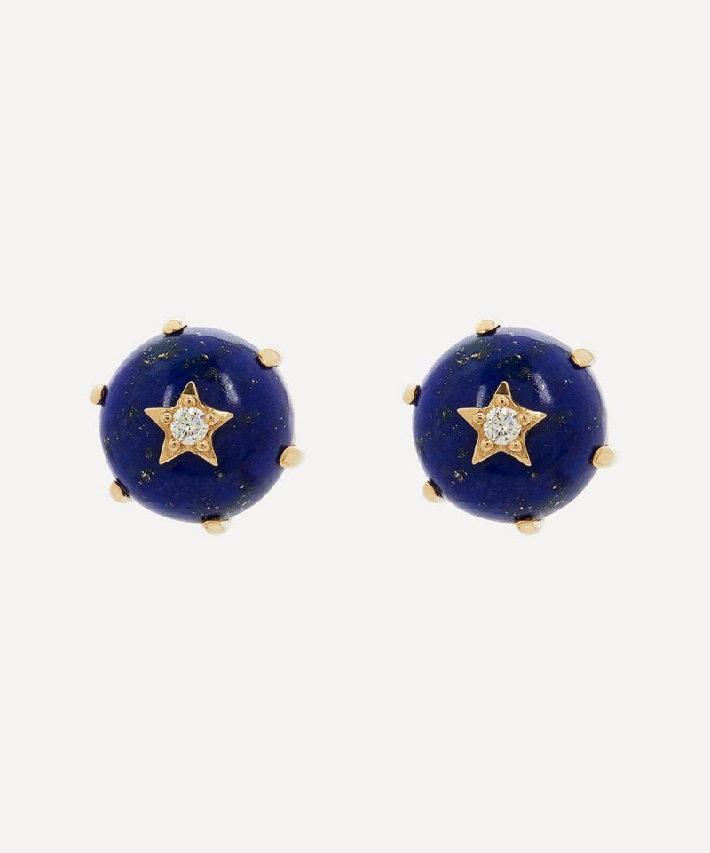 Andrea Fohrman 14ct Gold Mini Cosmo Lapis and Diamond Stud Earrings