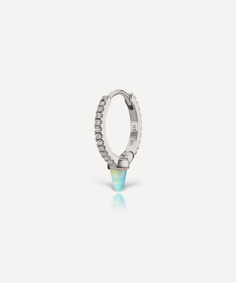 Maria Tash 18ct 9.5mm Single Short Opal Spike Diamond Eternity Hoop Earring