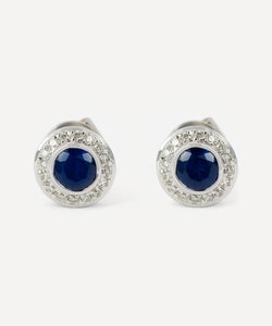 Kojis White Gold Sapphire and Diamond Cluster Stud Earrings