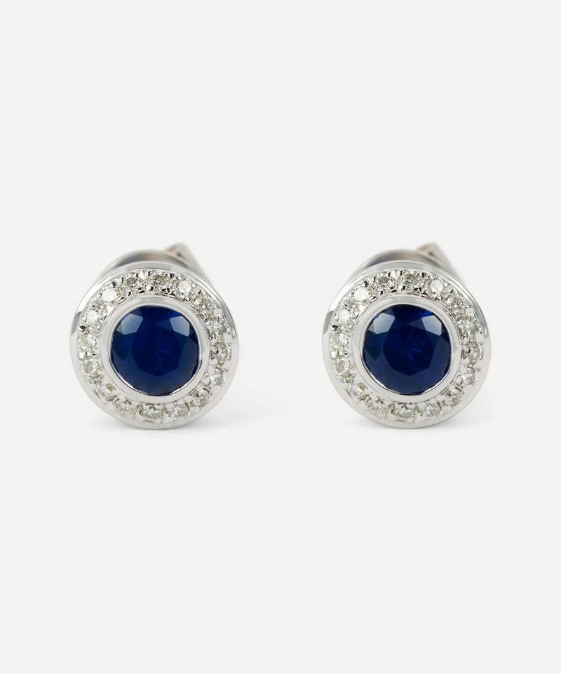 Kojis White Gold Sapphire and Diamond Cluster Stud Earrings