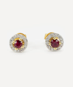 Kojis Gold Ruby and Diamond Cluster Stud Earrings