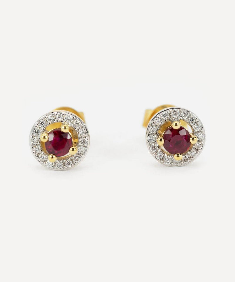 Kojis Gold Ruby and Diamond Cluster Stud Earrings