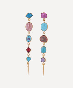 Grainne Morton Gold-Plated Asymmetric Multi-Stone Five Charm Victorian Drop Earrings