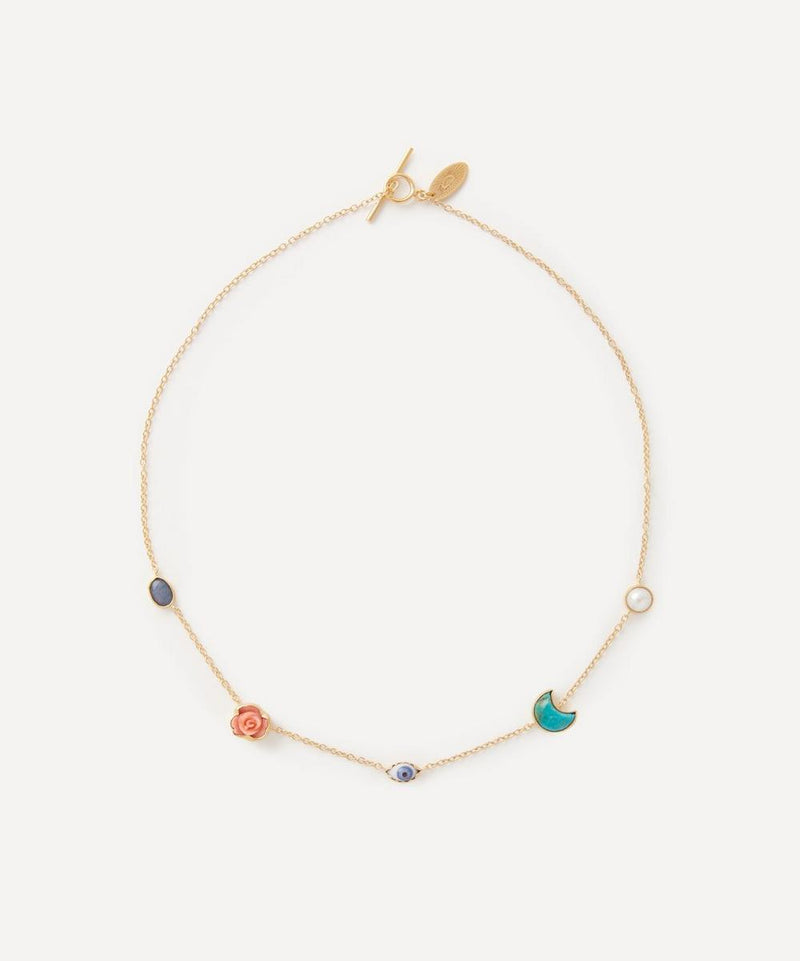 Grainne Morton Gold-Plated Multi-Stone Five Mini Charm Necklace