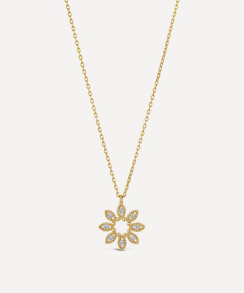 Dinny Hall 14ct Gold Diamond Jasmine Flower Pendant Necklace