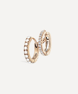 Maria Tash 14ct 8mm Pearl and Diamond Double Linked Eternity Hoop Earring Left