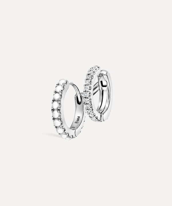 Maria Tash 14ct 8mm Pearl and Diamond Double Linked Eternity Hoop Earring Left