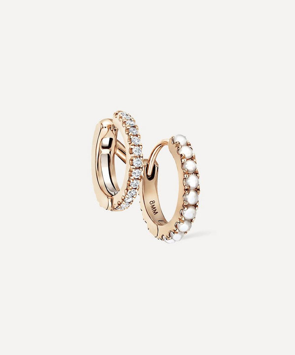 Maria Tash 14ct 8mm Pearl and Diamond Double Linked Eternity Hoop Earring Right