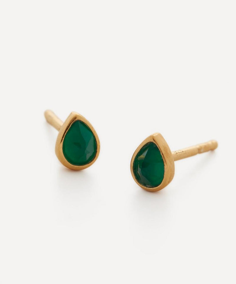 Monica Vinader 18ct Gold-Plated Vermeil Silver Teardrop Green Onyx Stud Earrings