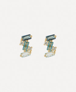 Suzanne Kalan 14ct Gold Diamond And Blue Topaz Baguette Stud Earrings