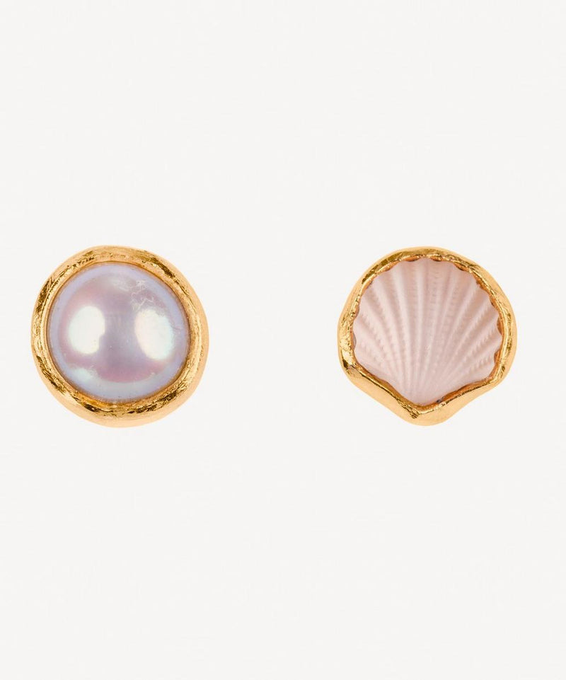 Grainne Morton 18ct Gold-Plated Pearl And Shell Mismatched Stud Earrings