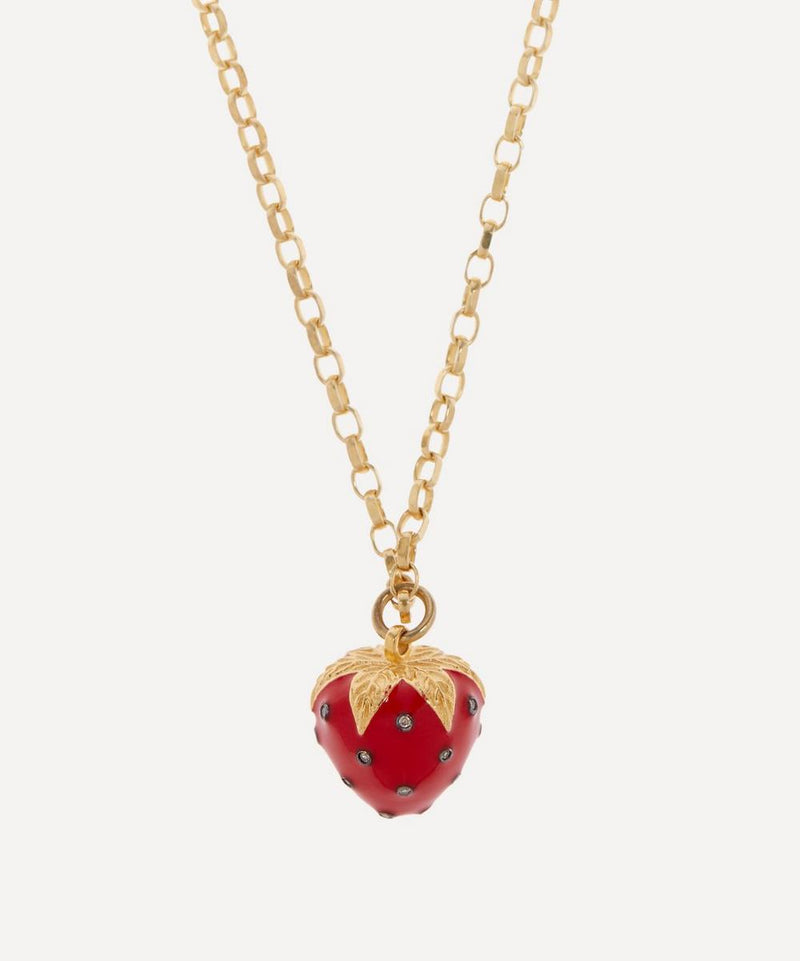 Kirstie Le Marque 9ct Gold-Plated Diamond And Red Enamel Strawberry Pendant Necklace