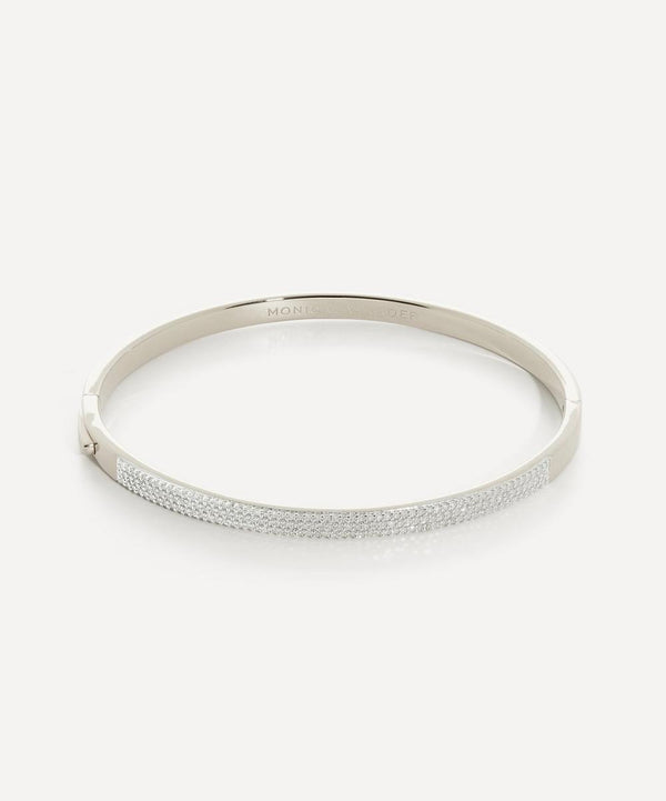 Monica Vinader Sterling Silver Diamond Pave' Essential Bangle Bracelet