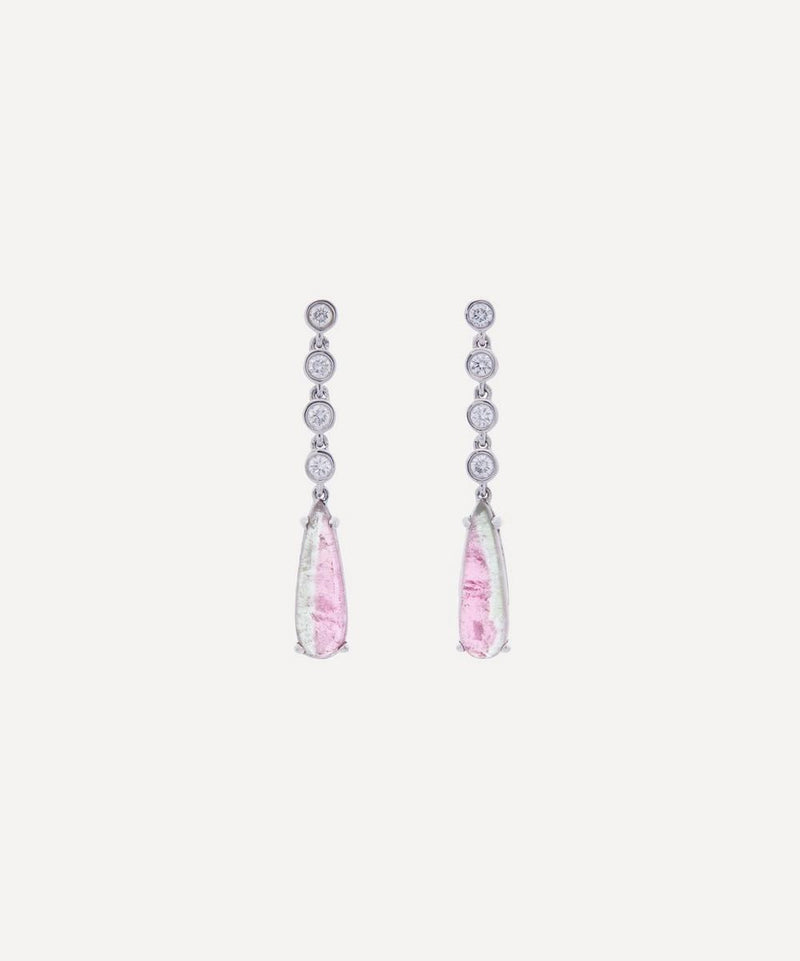 Kojis 18ct White Gold Watermelon Tourmaline and Diamond Drop Earrings