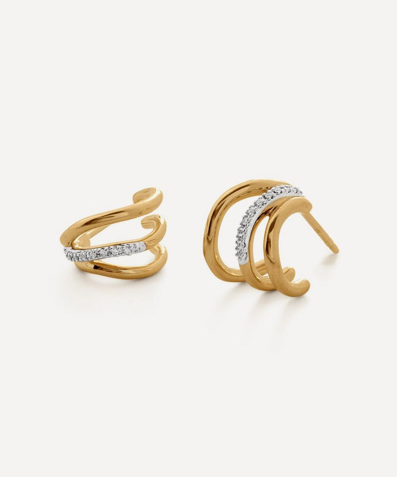 Monica Vinader 18ct Gold-Plated Vermeil Silver Riva Diamond Triple Wave Hoop Earrings