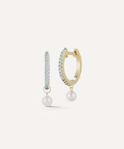 Mateo 14ct Gold Diamond and Pearl Huggie Hoop Earrings