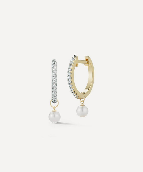 Mateo 14ct Gold Diamond and Pearl Huggie Hoop Earrings