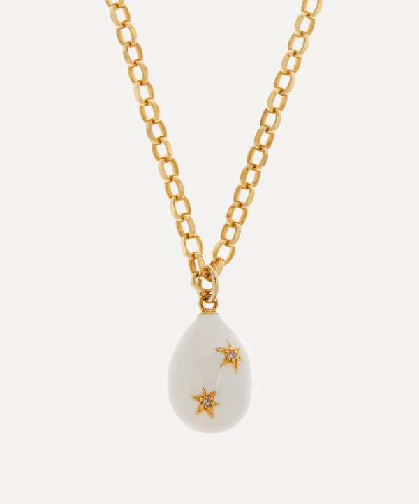 Kirstie Le Marque 9ct Gold-Plated Diamond and White Enamel Egg Pendant Necklace