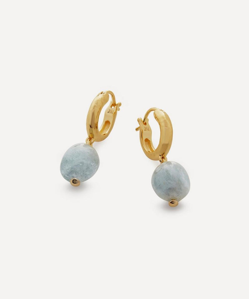 Monica Vinader 18ct Gold Plated Vermeil Sterling Silver Rio Aquamarine Huggie Hoop Earrings