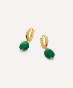 Monica Vinader 18ct Gold Plated Vermeil Sterling Silver Rio Green Onyx Huggie Hoop Earrings